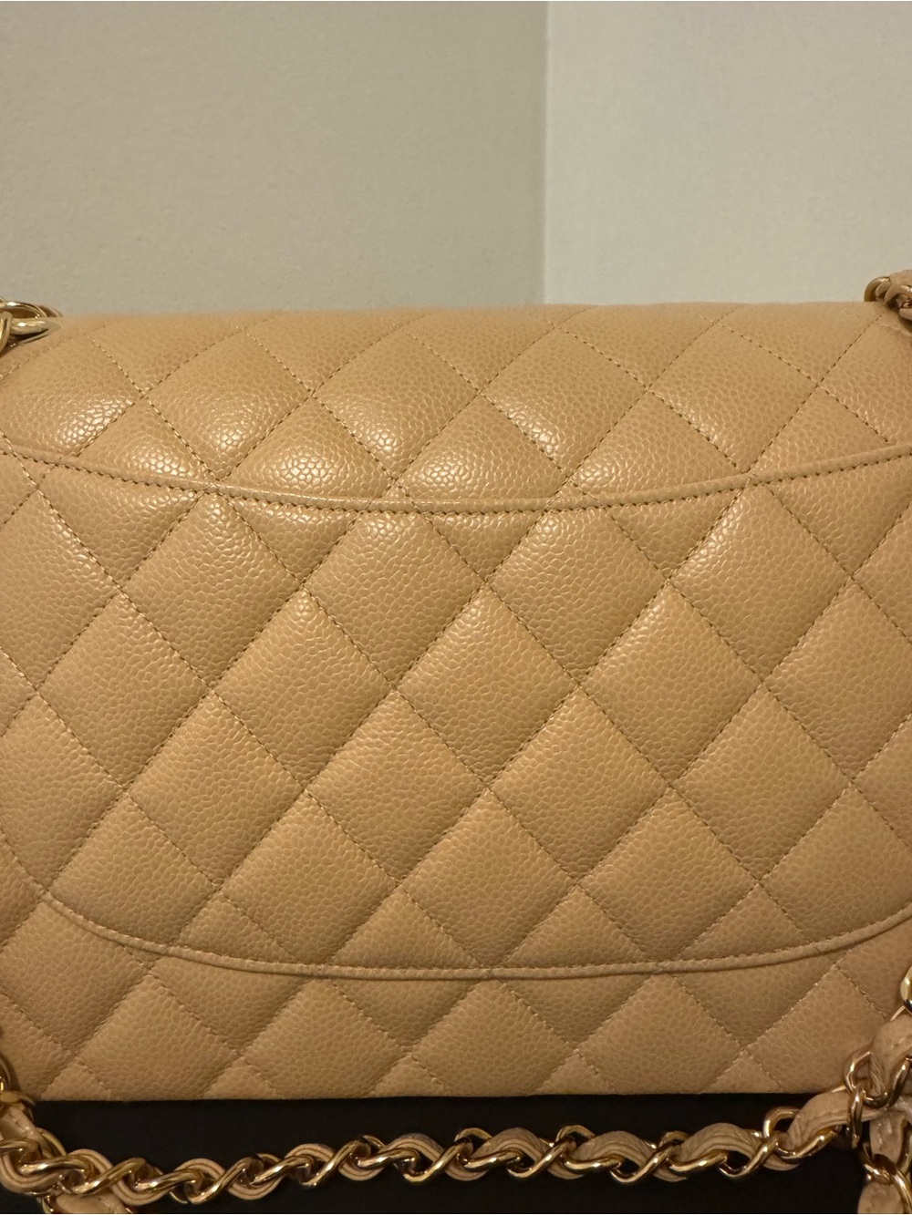 CHANEL JUMBO Beige Quilted Flap Shoulder Bag with Gold Chain - Picture 7 of 10